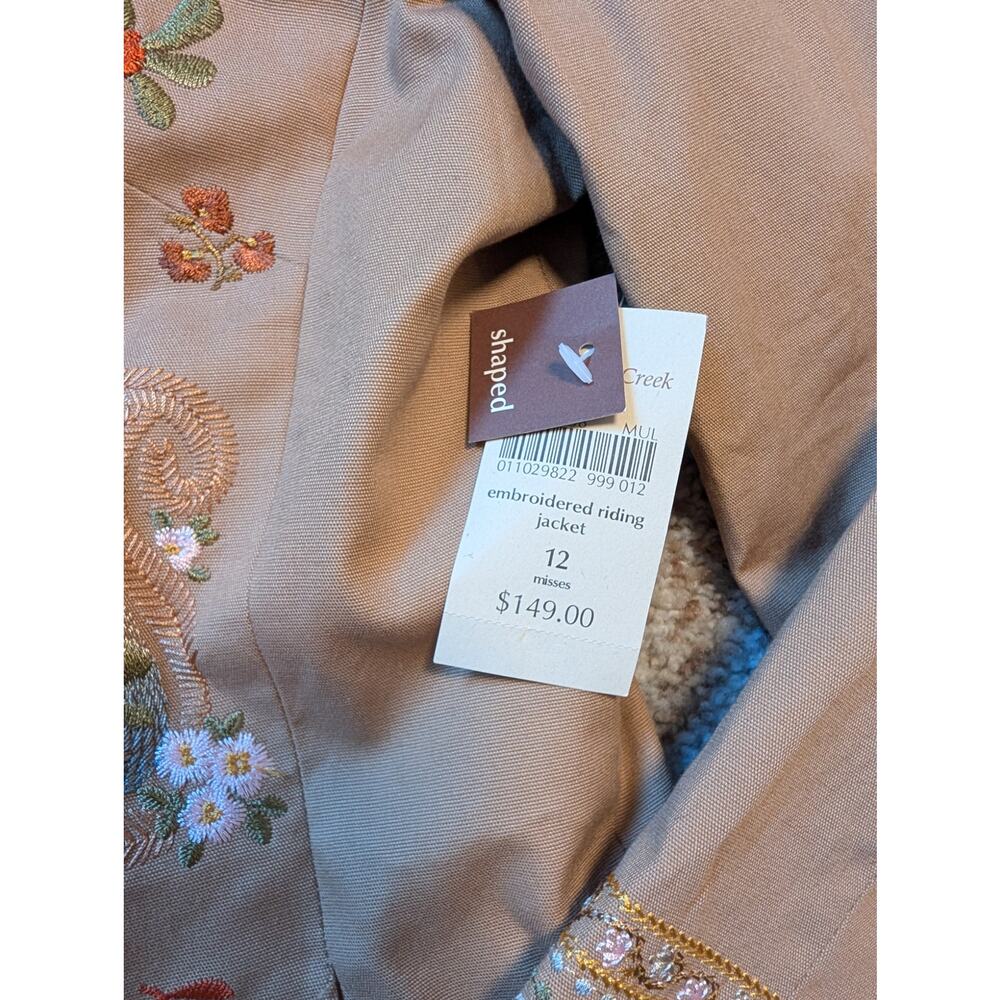 Coldwater Creek Jacket Womens 12 Tan Paisley Floral Embroidered Riding Coat NWT - Picture 5 of 16